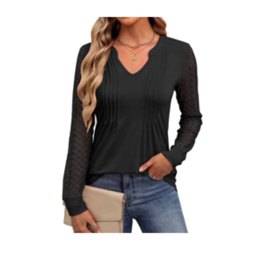 LONG SLEEVE SHIRTS V NECK PLEATED TUNIC TOP, SIZE XXL, 4F-165T003